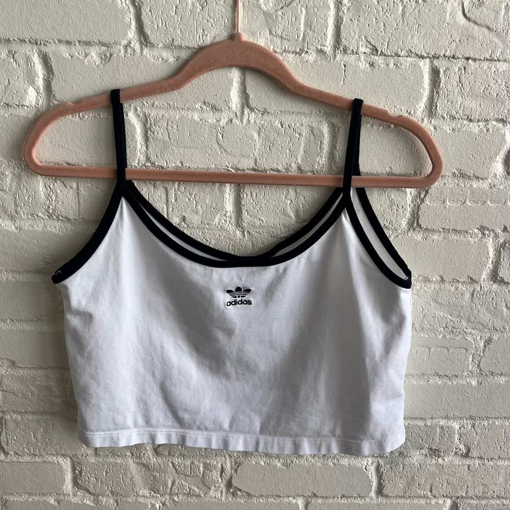 adidas White and Black Cropped Tank Top